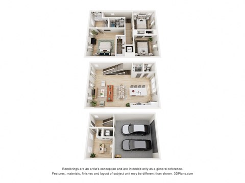Floor plan for 3 beds, 3 baths, 1682 sqft